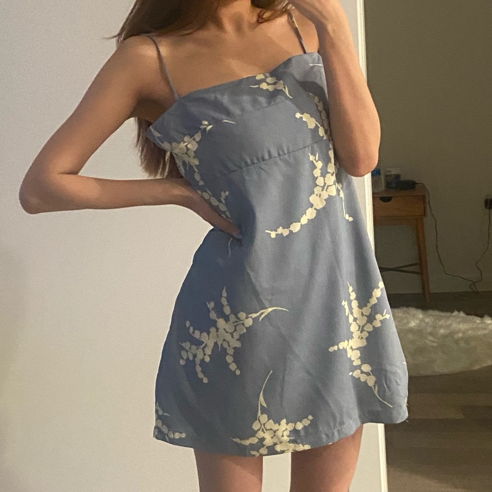 Floral print blue mini Dress